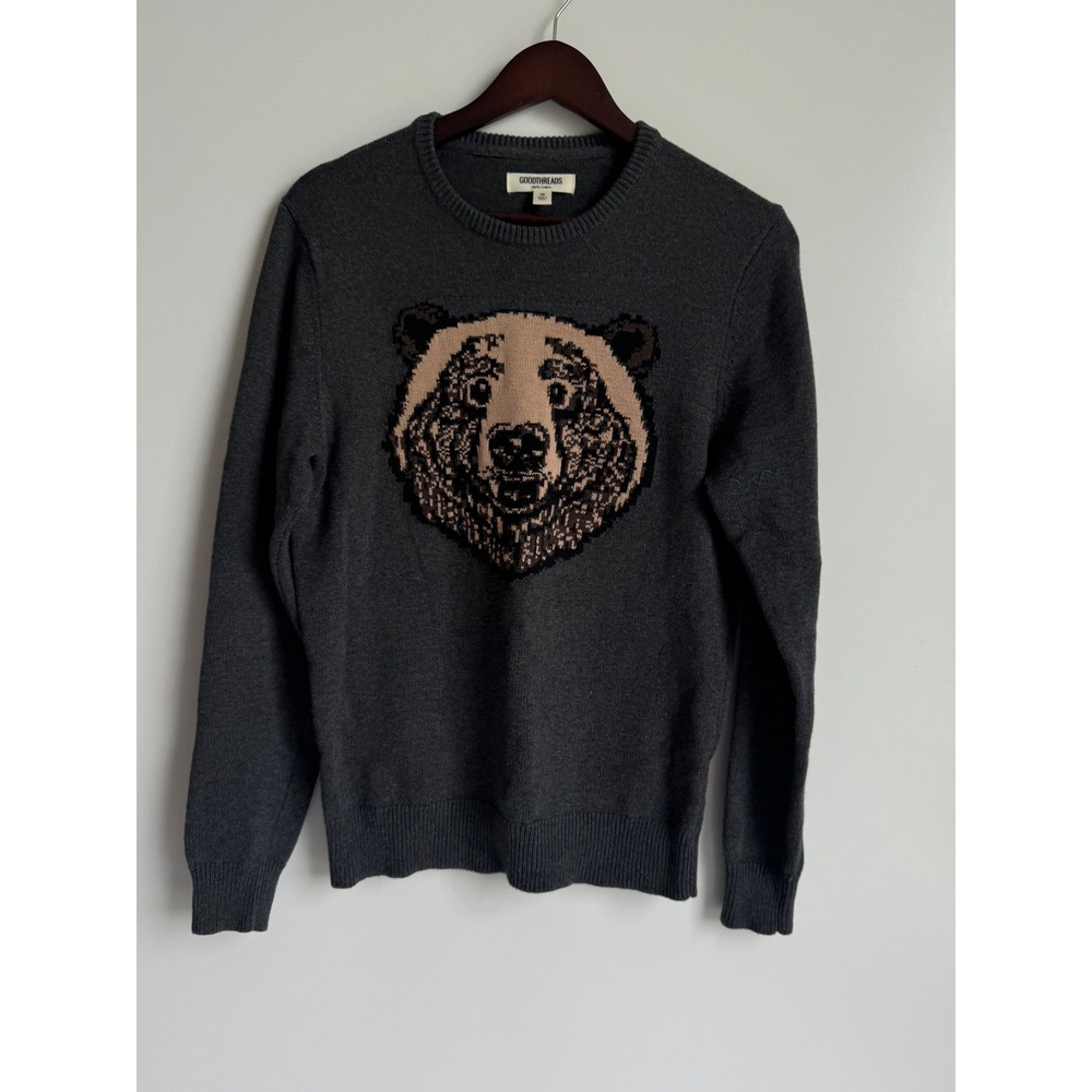 Goodthreads Charcoal Gray Cotton Bear Graphic Sweater XS Cabincore hunting woods